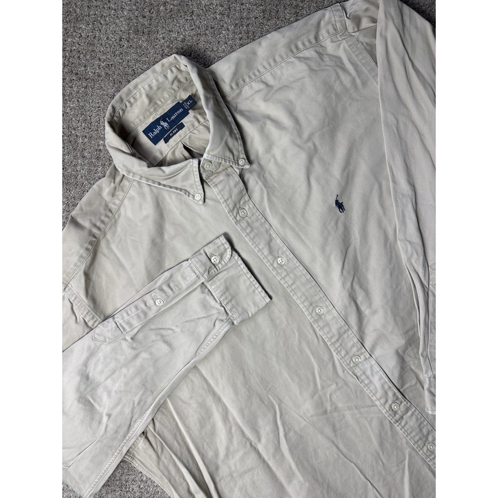 Polo Ralph Lauren Mens XL Blake Button Down Long Sleeve Shirt Tan Beige Solid